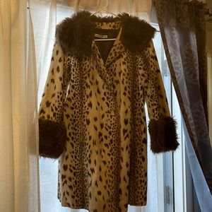 Vintage 1960-1970s British Invasion leather coat with cheetah print